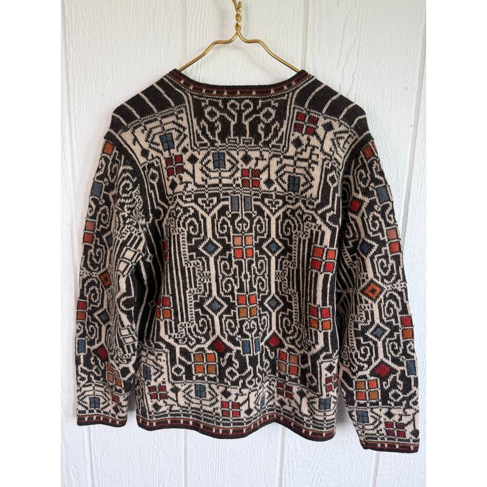 Vintage Intiwara Alpaca Wool Handmade Cardigan Sweater Print Large - Picture 6 of 7